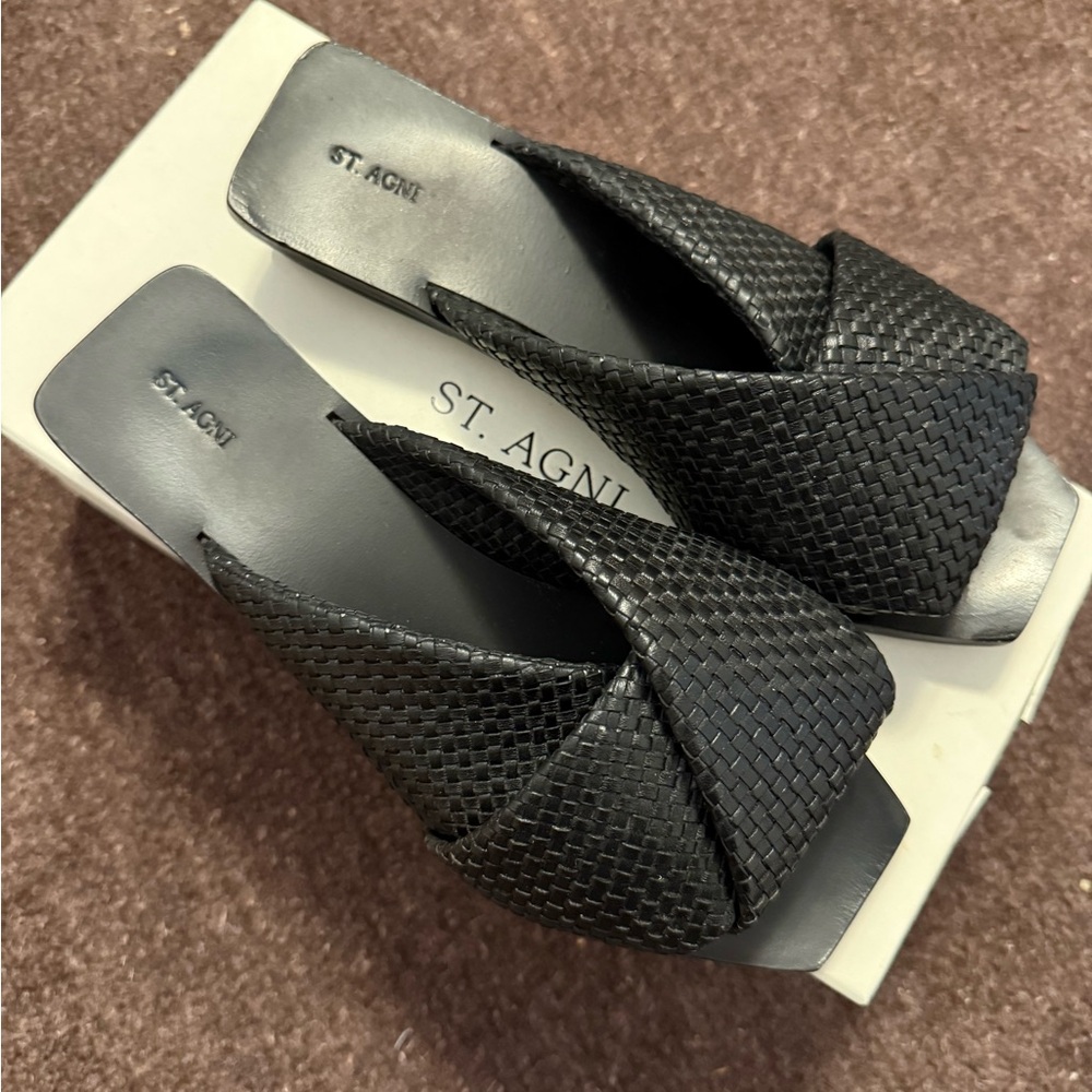 St. Agni Black Woven Sandals